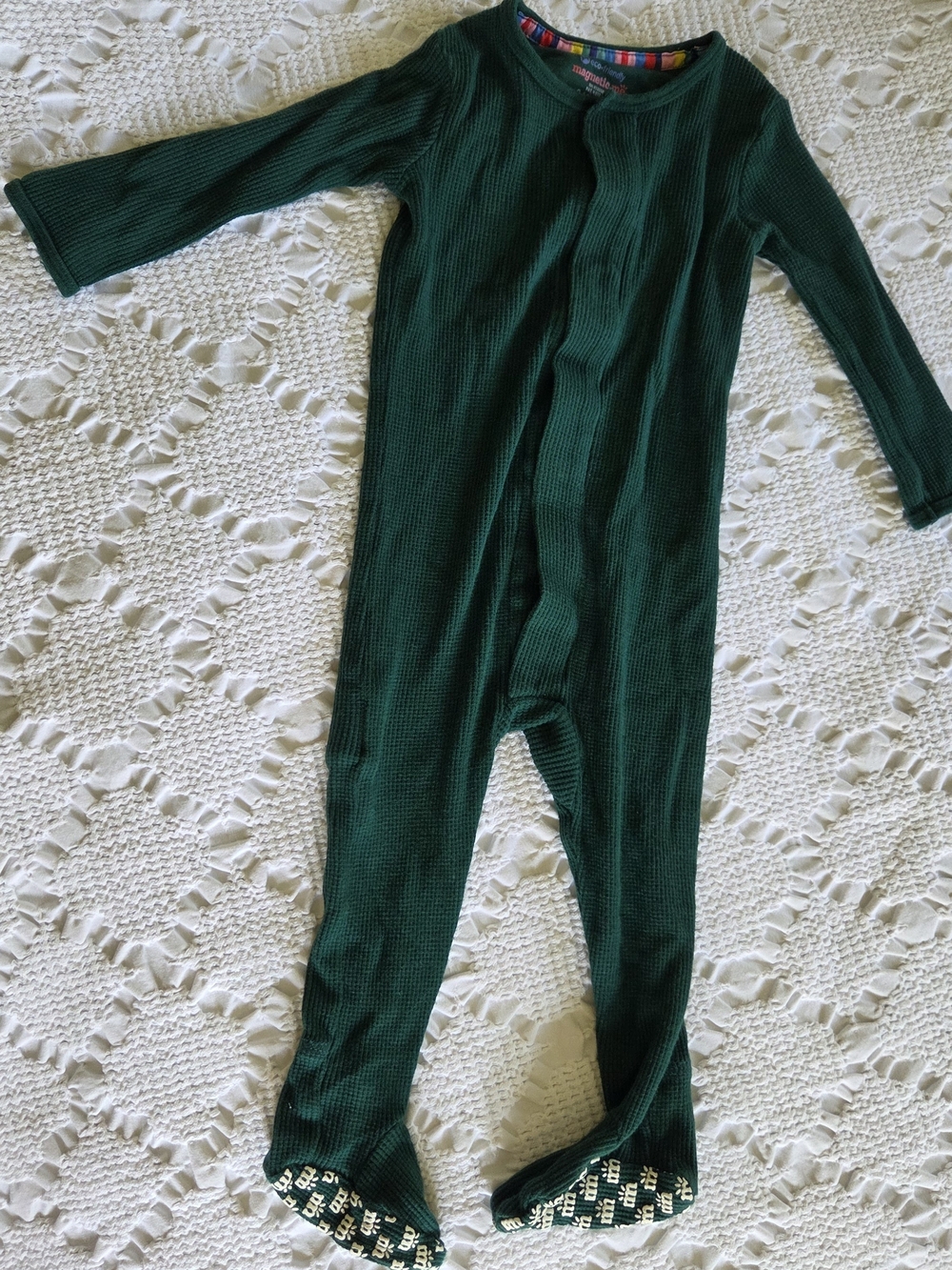 Magnetic Me Forest Green Ribbed Long-Sleeve Footed One-Piece